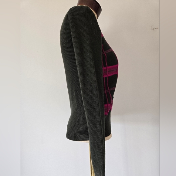 LUISA SPAGNOLI pink/ brownish black plaid 100% virgin wool sweater. Size small - Picture 5 of 10